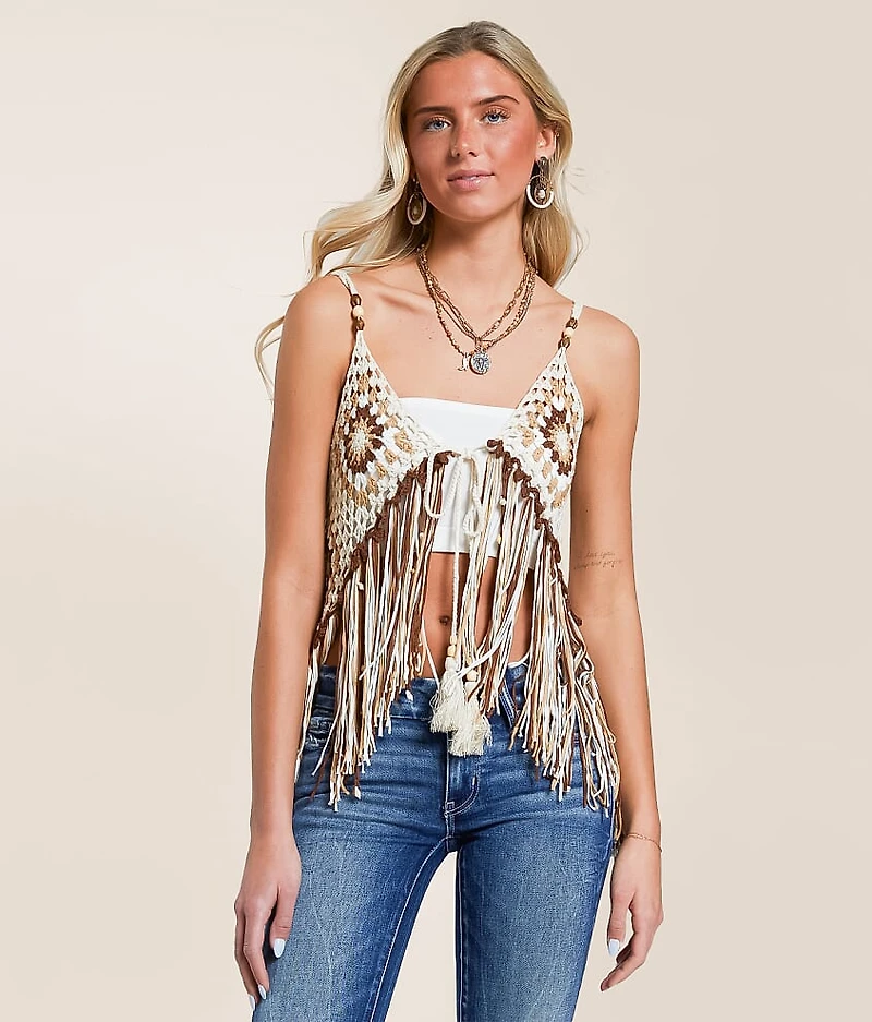 Crochet Fringe Sweater Tank Top