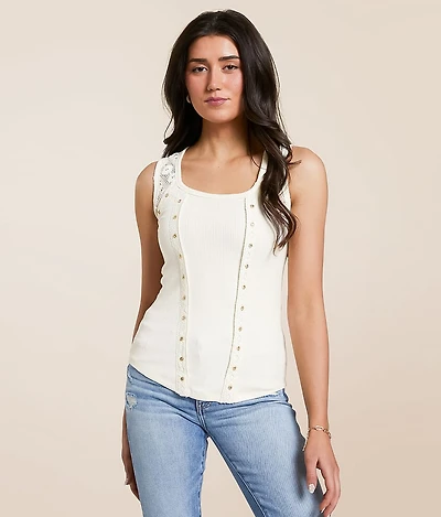 Rhinestone Ribbed Tank Top