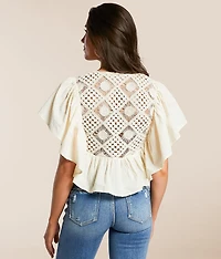 Crochet Lace-Up Ruffle Top
