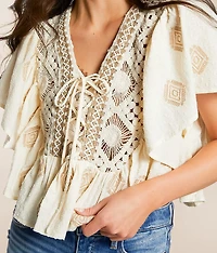 Crochet Lace-Up Ruffle Top