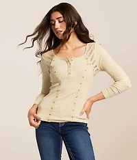 Rhinestone Ribbed Henley