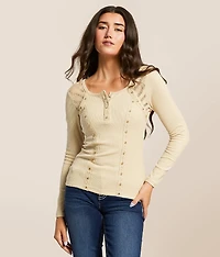 Rhinestone Ribbed Henley
