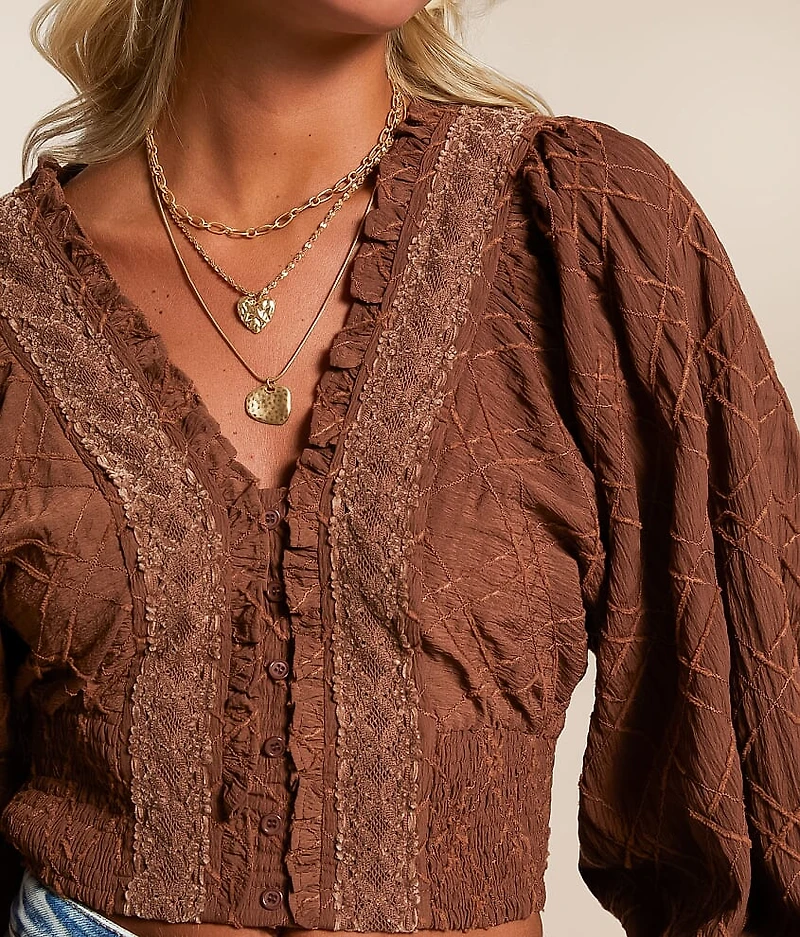 Embroidered Ruffle Top