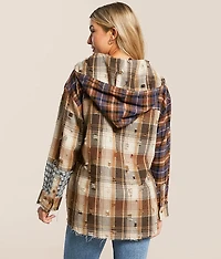 Pieced Plaid Hooded Shacket