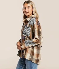 Pieced Plaid Hooded Shacket