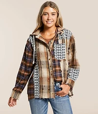Pieced Plaid Hooded Shacket