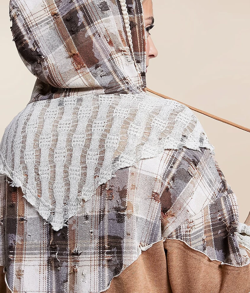 Pieced Plaid Hoodie
