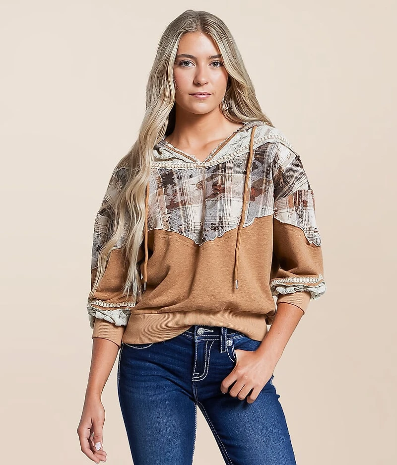 Pieced Plaid Hoodie
