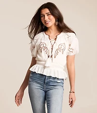 Embroidered Swiss Dot Top