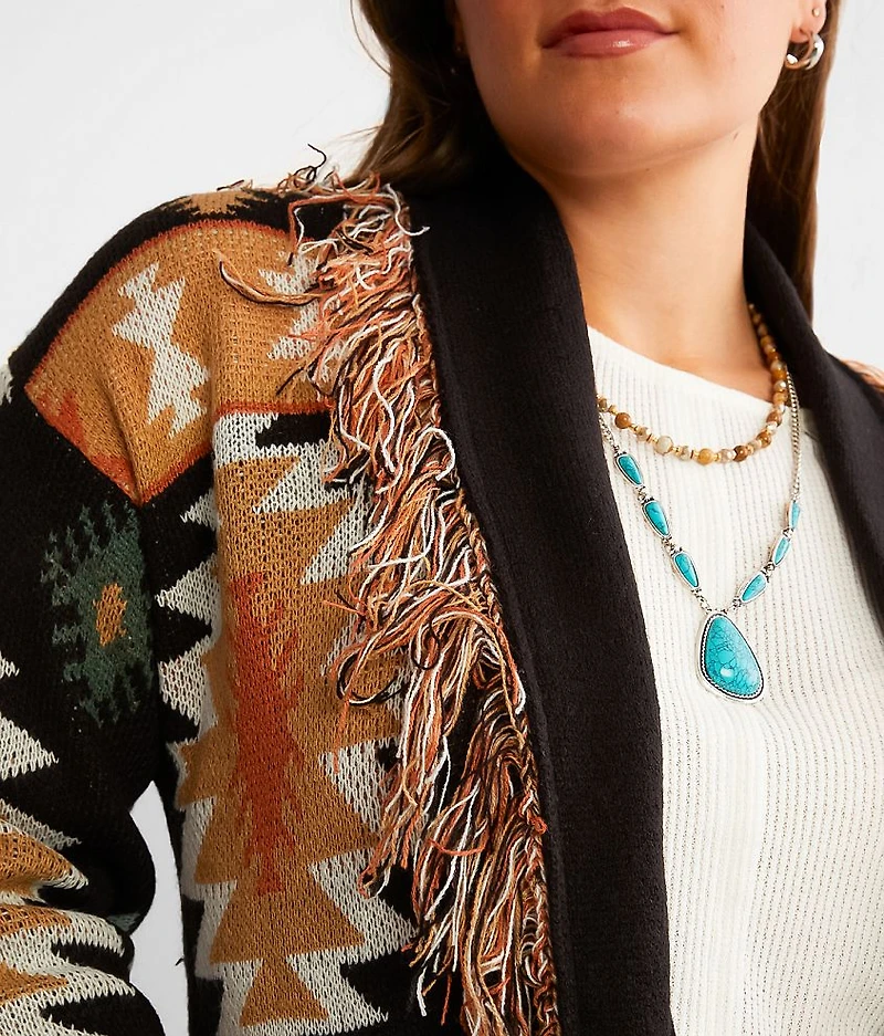 Southwestern Fringe Cardigan Sweater