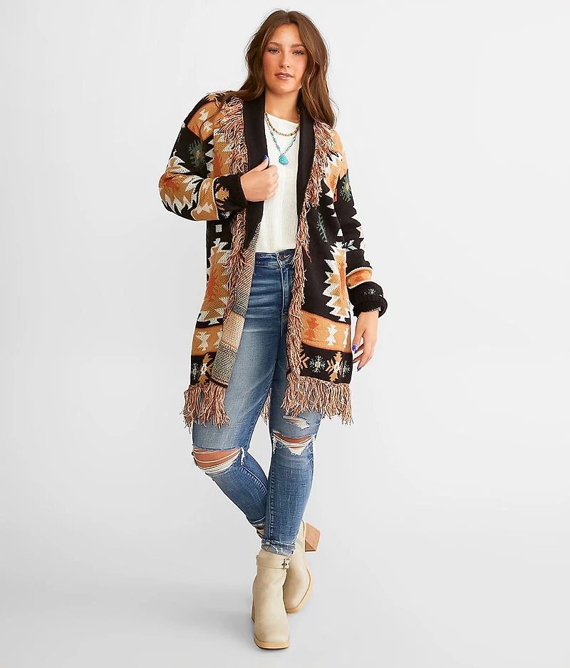 Southwestern Fringe Cardigan Sweater