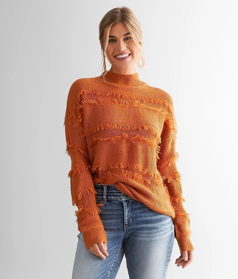 Fringe Mock Neck Sweater