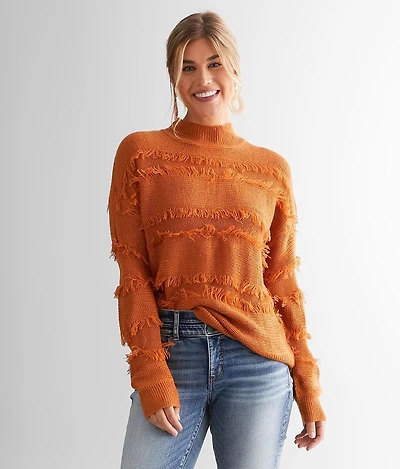 Fringe Mock Neck Sweater