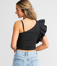 Ruffled One Shoulder Cropped Tank Top