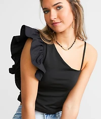 Ruffled One Shoulder Cropped Tank Top