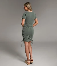 Ribbed Cinch Tie Mini Dress