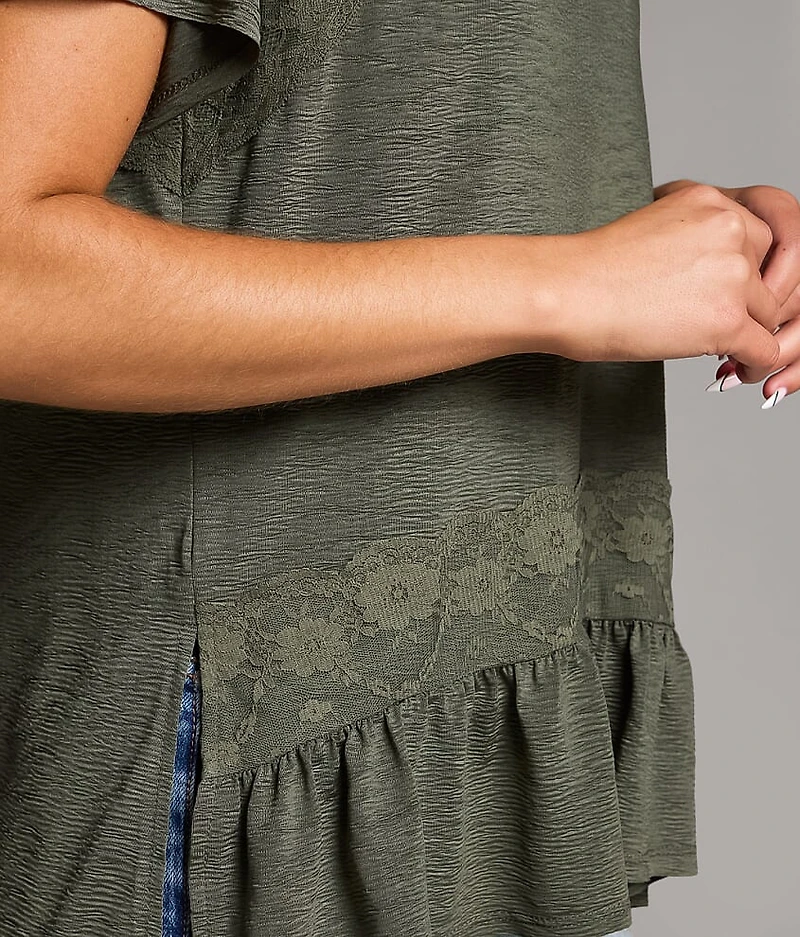 Notch Neck Ruffle Top