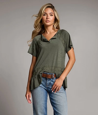 Notch Neck Ruffle Top