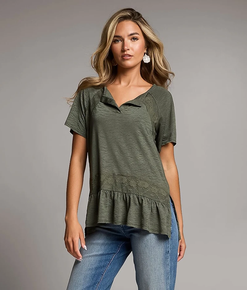 Notch Neck Ruffle Top