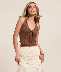 Faux Suede Halter Tank Top
