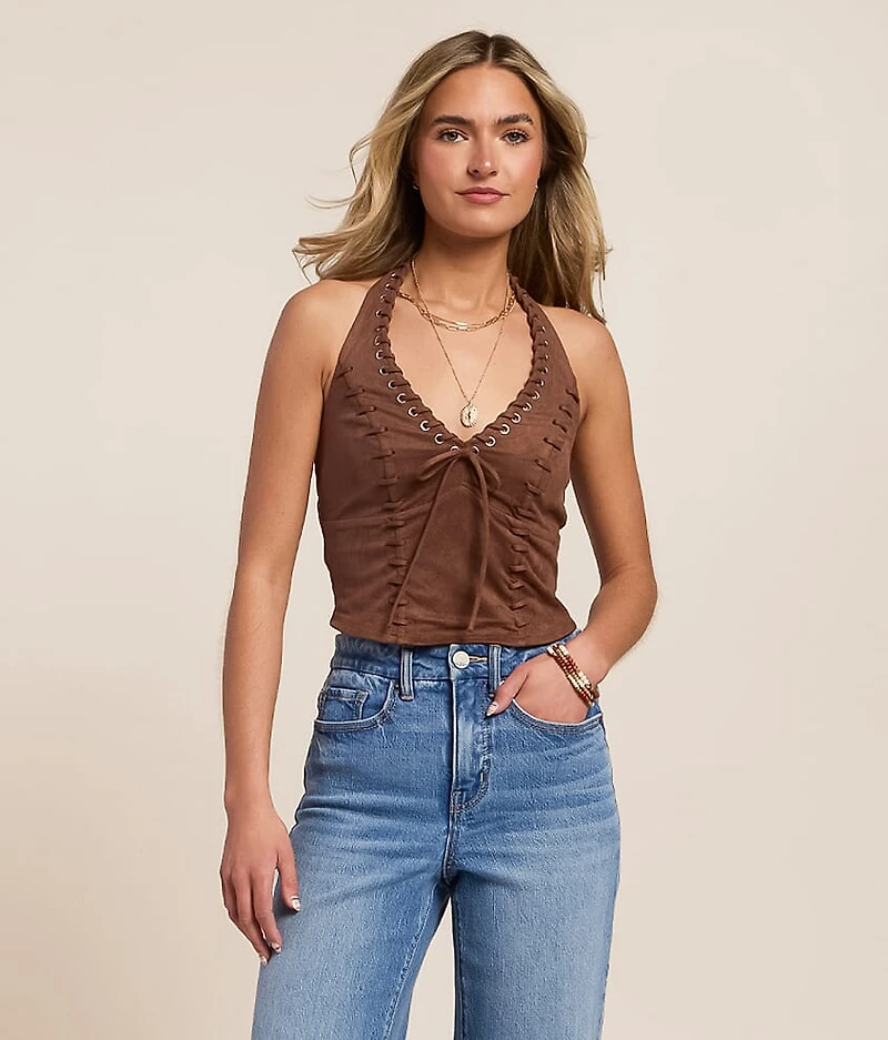 Faux Suede Halter Tank Top