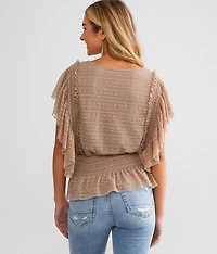 Flutter Sleeve Mesh Lace Top