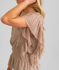 Flutter Sleeve Mesh Lace Top
