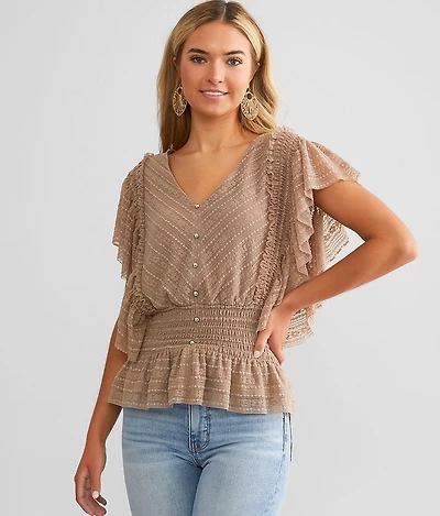 Flutter Sleeve Mesh Lace Top