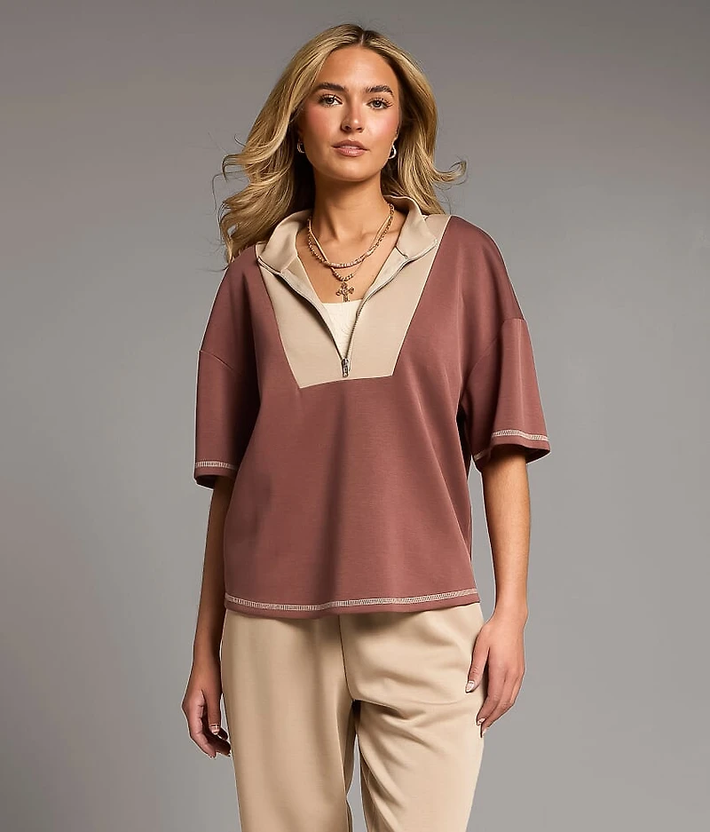 Color Block Quarter Zip Pullover
