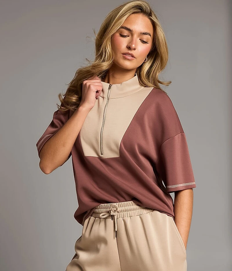 Color Block Quarter Zip Pullover