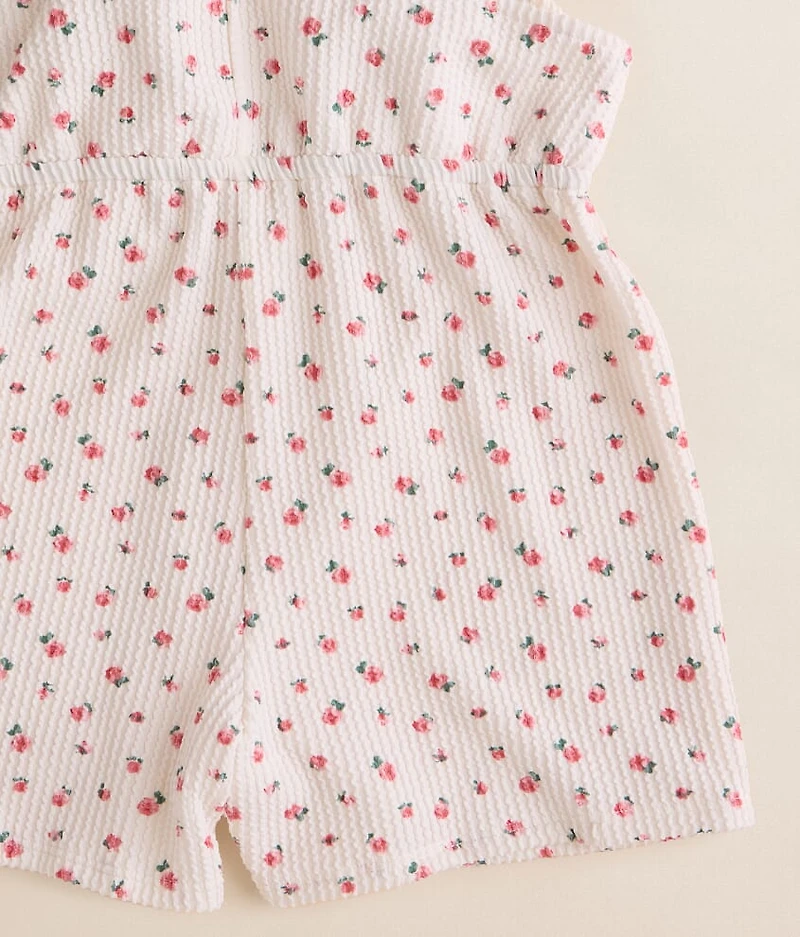 Girls - Floral Ribbed Overall Short