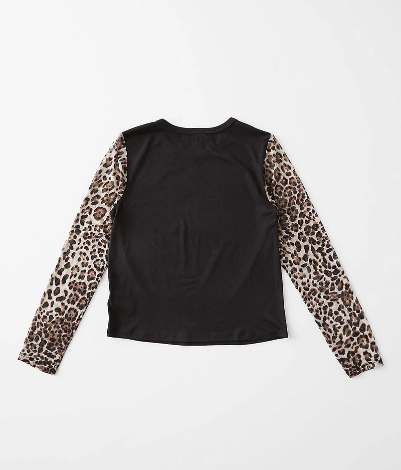 Girls - Animal Print Mesh Sleeve Top
