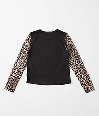 Girls - Animal Print Mesh Sleeve Top