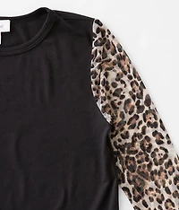 Girls - Animal Print Mesh Sleeve Top
