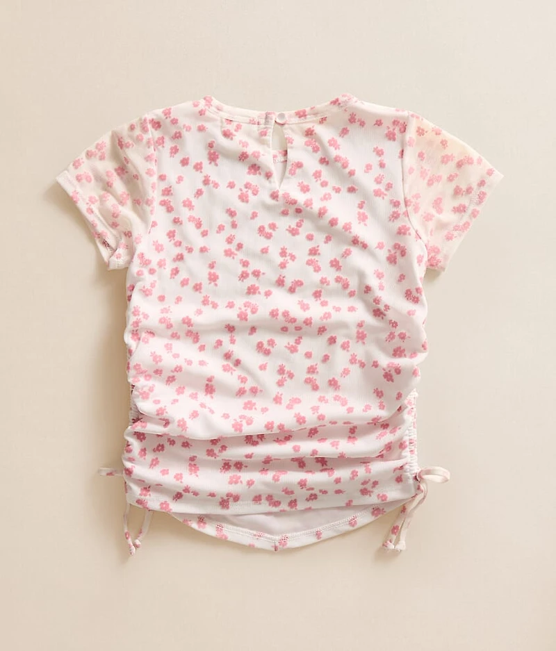 Girls - Flocked Floral Mesh Top