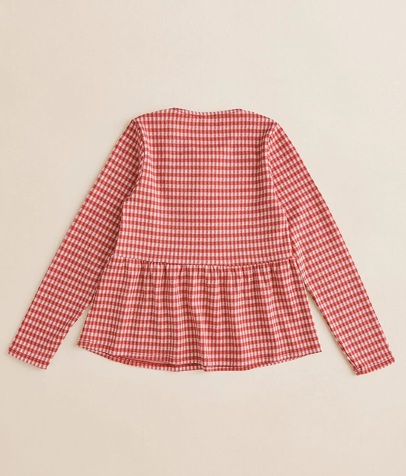 Girls - Gingham Bow Peplum Top