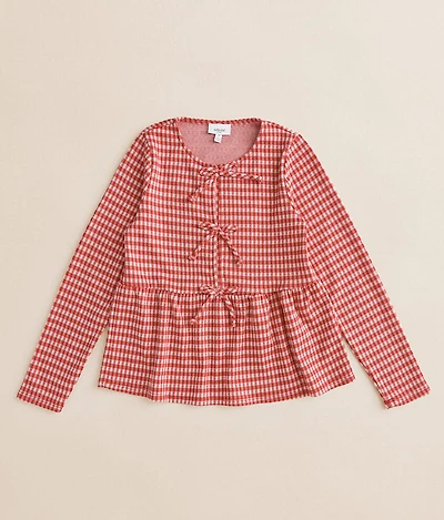 Girls - Gingham Bow Peplum Top