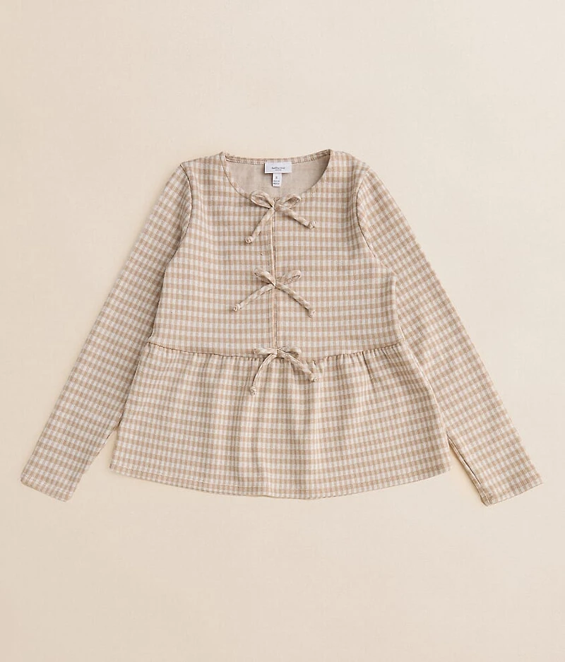 Girls - Gingham Bow Peplum Top