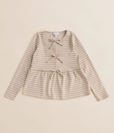 Girls - Gingham Bow Peplum Top