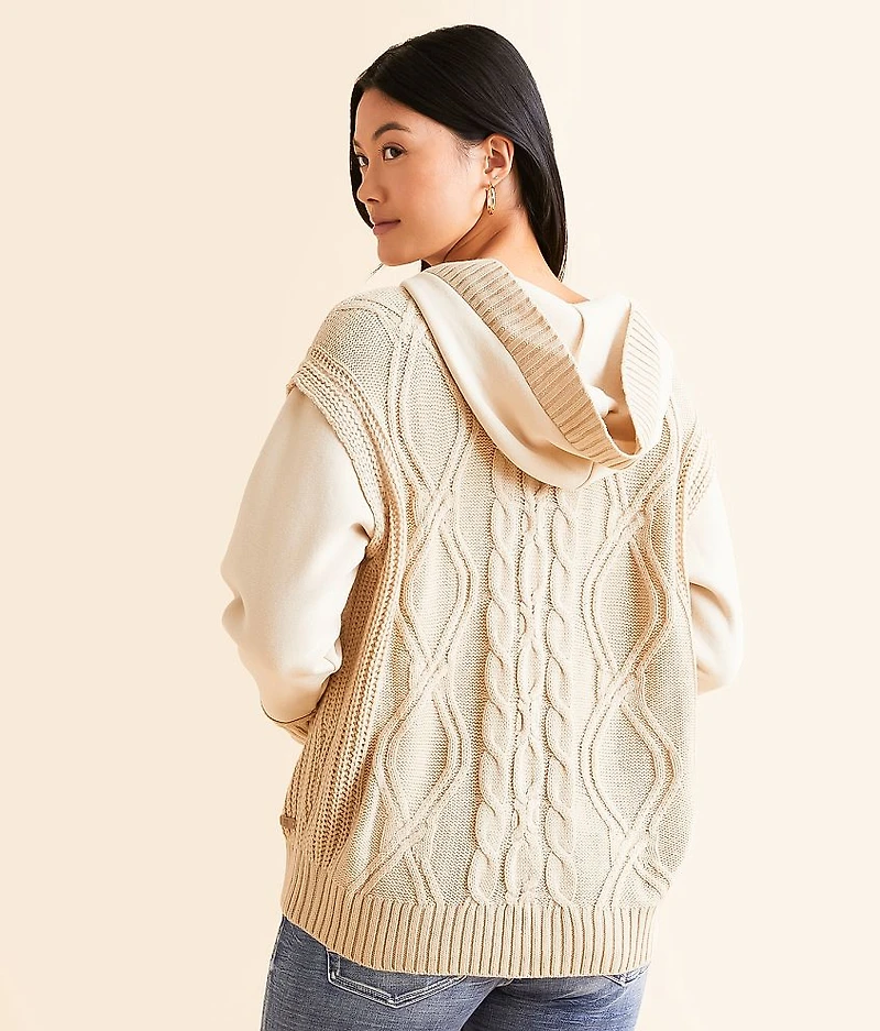 Cable Lace-Up Hooded Sweater