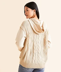 Cable Lace-Up Hooded Sweater