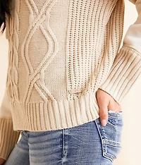 Cable Lace-Up Hooded Sweater