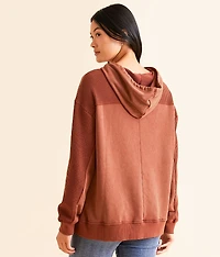 Pieced Waffle Knit Hooded Sweatshirt
