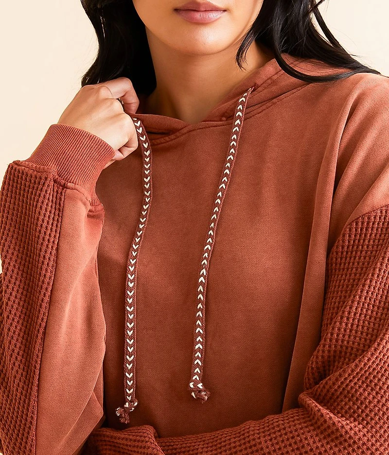 Pieced Waffle Knit Hooded Sweatshirt