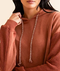 Pieced Waffle Knit Hooded Sweatshirt