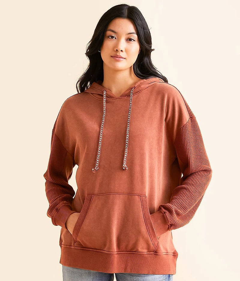 Pieced Waffle Knit Hooded Sweatshirt