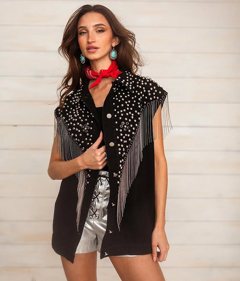 Fringe Oversized Denim Vest