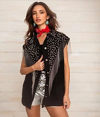 Fringe Oversized Denim Vest