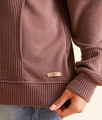Pieced Lace-Up Pullover