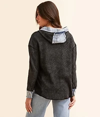 Waffle Knit Denim Hooded Henley